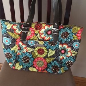EUC Vera Bradley Flower Shower Tote Leather Handle